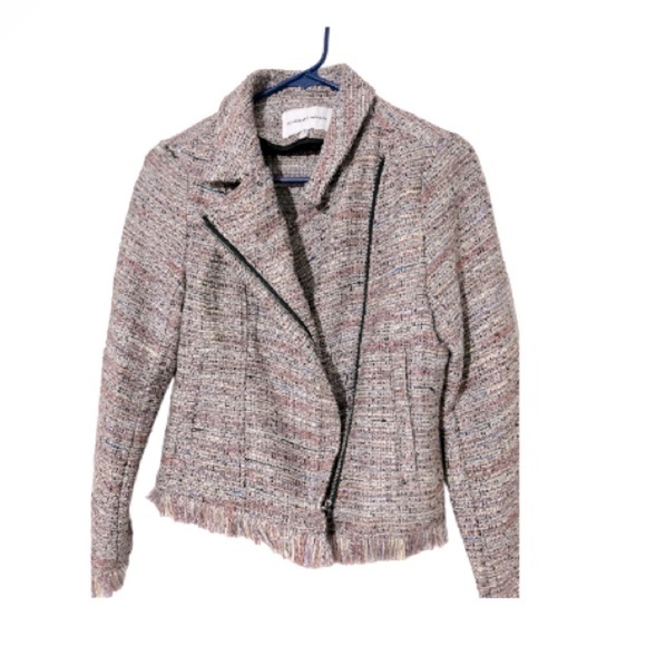 Cupcakes & Cashmere Multicolor Tweed Fringe Hem Moto Jacket Size XS - Picture 8 of 13